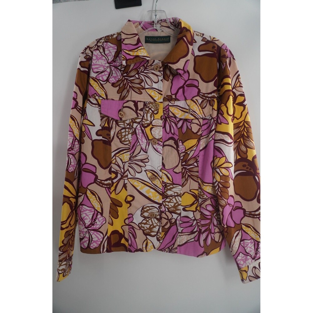 Harve Benard Vintage Multicolor Floral Print Button-Up Career Boho Chic Blazer